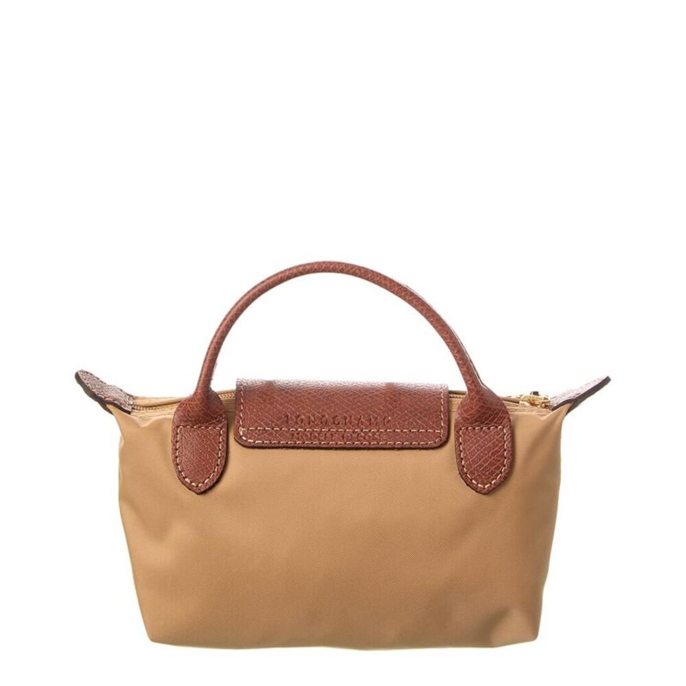 Longchamp Le Pliage Green Canvas Pouch With Handle, Brown - Picture 2 of 4